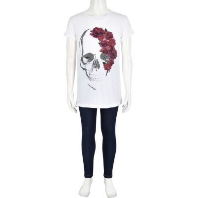 Girls white skull print and leggings set